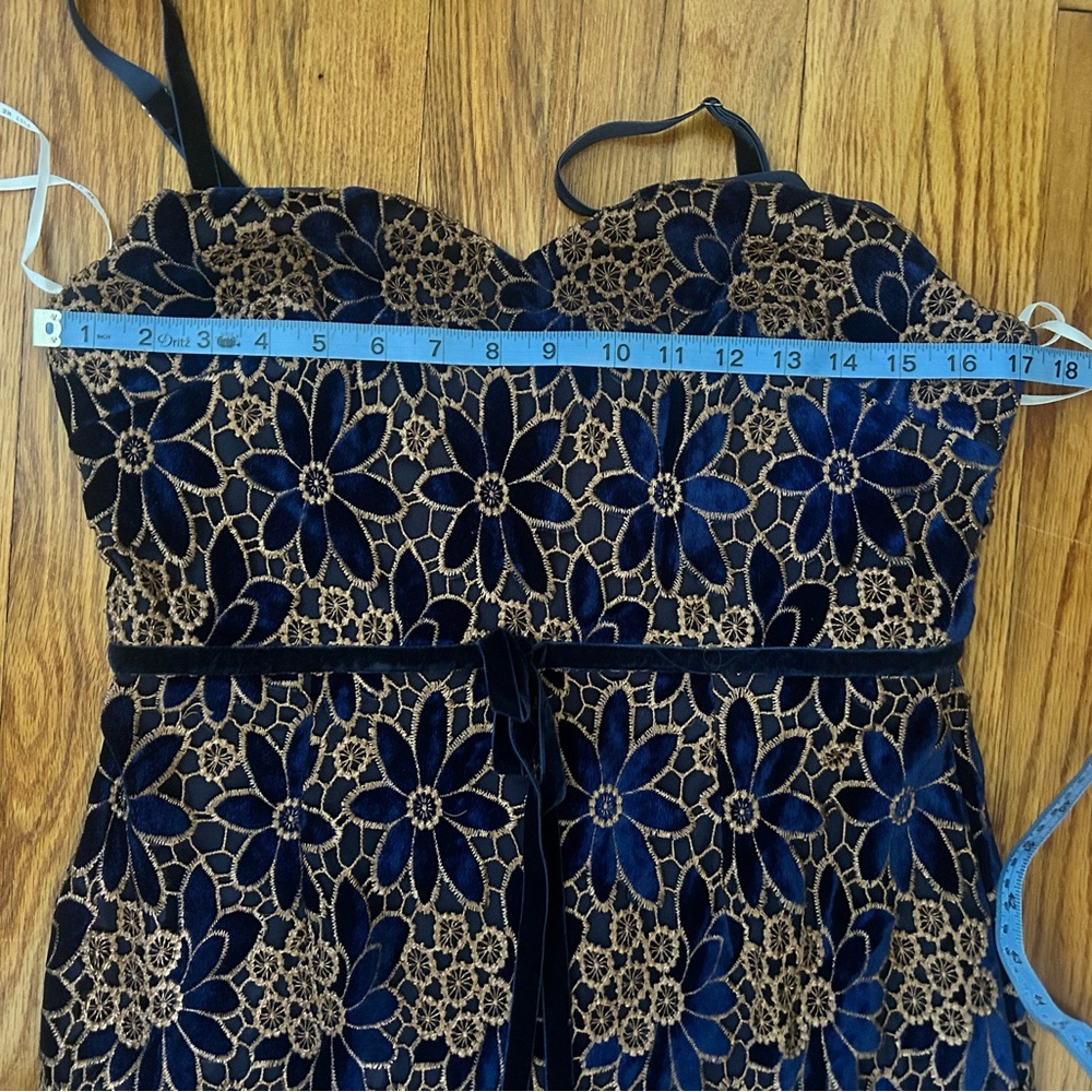 Petal & Pup Just Me Alara Navy Floral Lace Overlay Midi Trumpet Cocktail Dress - Picture 15 of 16